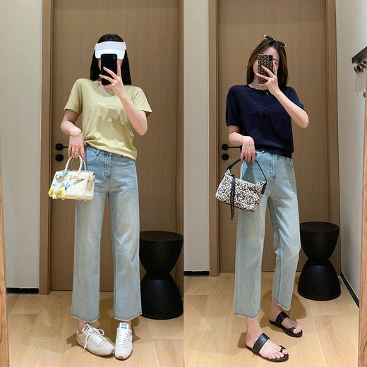春夏新款！2025 面膜法棍裤!清风蓝薄软四面弹九分毛边直筒牛仔裤！ 商品图3