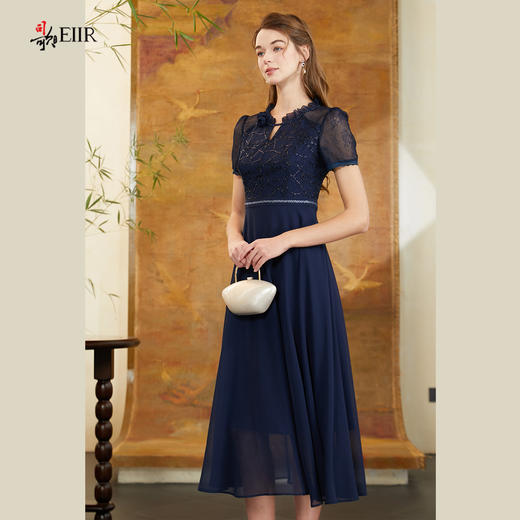 司歌收腰刺绣蕾丝拼雪纺长裙连衣裙A911153X 商品图4