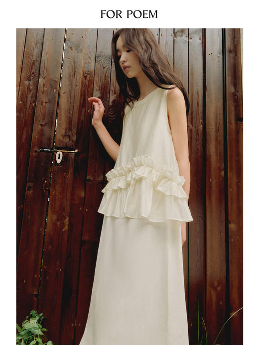 ForPoem 现货 25/SS原创设计轻薄透气荷叶边双层假两件连衣裙 商品图4