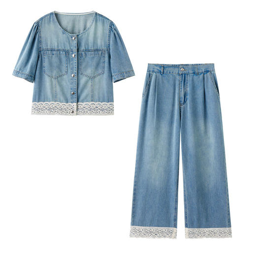 2025夏季新款蕾丝花边拼接牛仔外套休闲显瘦九分裤两件套装YF2568 商品图4