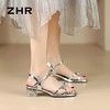 ZHR则则高级感银色蝴蝶结凉鞋法式一字带凉鞋款水晶粗跟凉鞋仙女 商品缩略图6