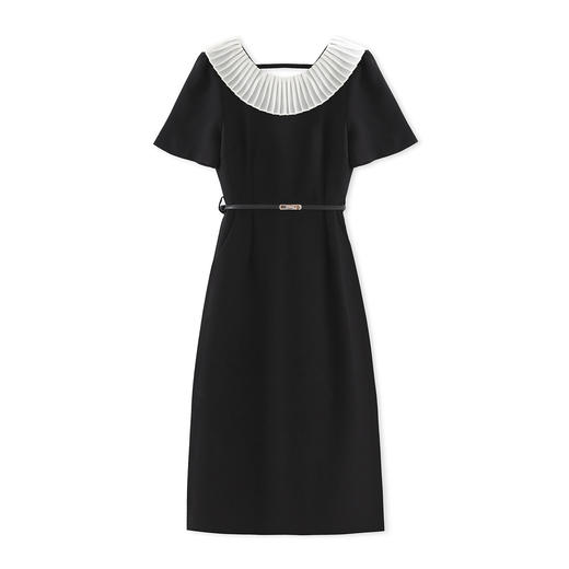 「高货wl」全新升级【铂金会员330/天猫439/差价109】(04957)洛诗琳高级感撞色褶皱花边连衣裙2025收腰时尚气质系带裙 商品图4