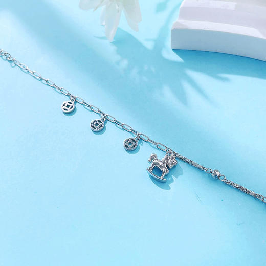 【限时8.8折】【线上铂金馆】PT950 【精品】铂金空心AB链马上有钱旋转木马调节手链(BFPTSL00031)预售产品下单后不退款不退货不换货不补差价) 商品图1