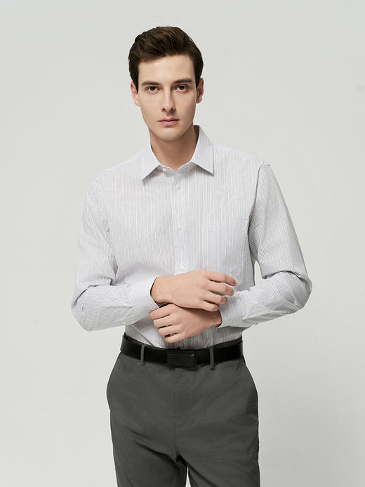 【细条纹棉质衬衫】25年夏季新品男士商务休闲正装长袖衬衫上衣 商品图0