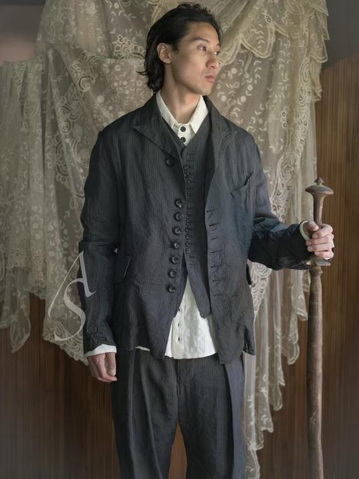 John Alexander Skelton灰棕条纹意织棉麻FILIGREE长裤 商品图1