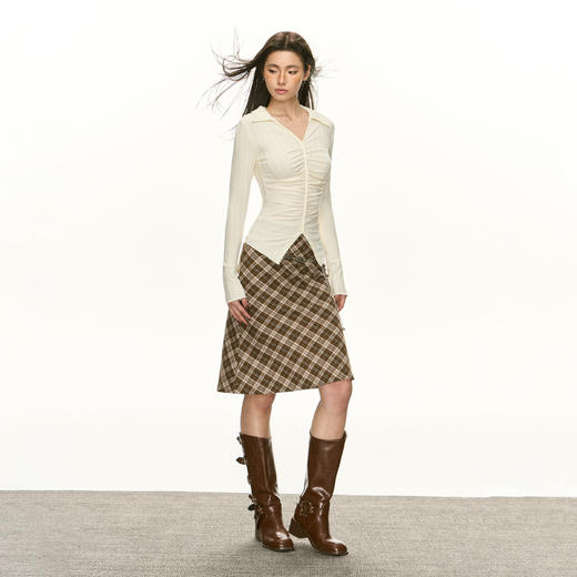 Ariseism 美式复古设计感翻领长袖T恤女春季新款修身上衣打底衫 商品图3