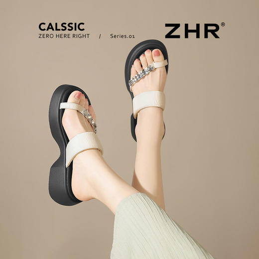 ZHR则则厚底增高拖鞋夹趾人字拖外穿2025夏新款海边水钻沙滩凉鞋 商品图9