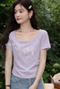 鹿向南「若影花现」气质方领紫色修身正肩短袖女t恤夏季独特上衣L56052 商品缩略图4