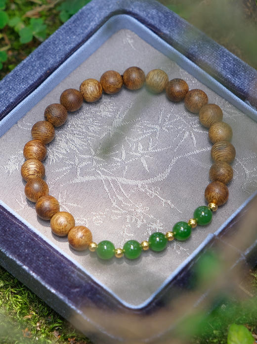 巧也【沉翠逸韵】8mm沉香配碧玉手珠国风手串禅意风 商品图1