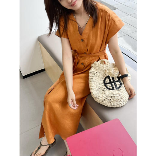 2506301    橙色显白 亚麻连衣裙 商品图9