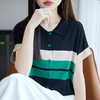 翻领条纹短袖t恤，洋气短款冰丝针织上衣CC-JY-NSY009 商品缩略图1