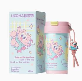 uooha多巴胺不锈钢双饮咖啡杯夏日绘语-蓝粉 （490ml）