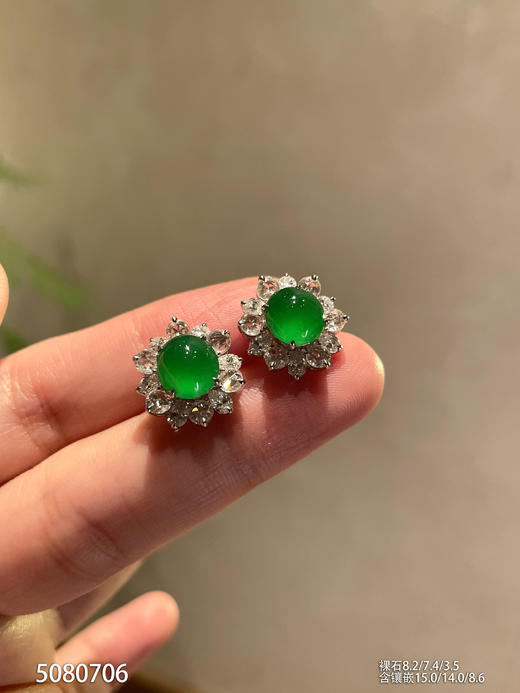 老坑玻璃种帝王绿蛋面耳钉【5080706】具体价格微信咨询 商品图0