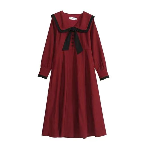 双十二福利!【诗铭洛可】XCX192连衣裙撞色长袖系领结长裙 商品图3