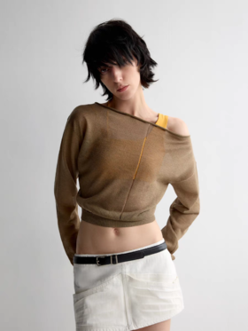 出逃赤岗西/25SSM69/原创微透莱赛尔宽松短款针织罩衫