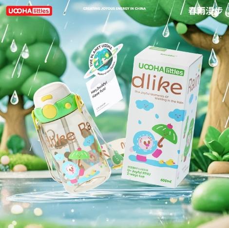 uooha好悠趣PPSU双饮杯春雨漫步-绿白  600ml 商品图0