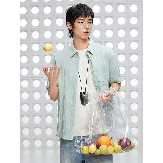 GXG男装 肌理坑条短袖衬衣男休闲通勤衬衫简约上衣 2025夏季热卖 商品图2