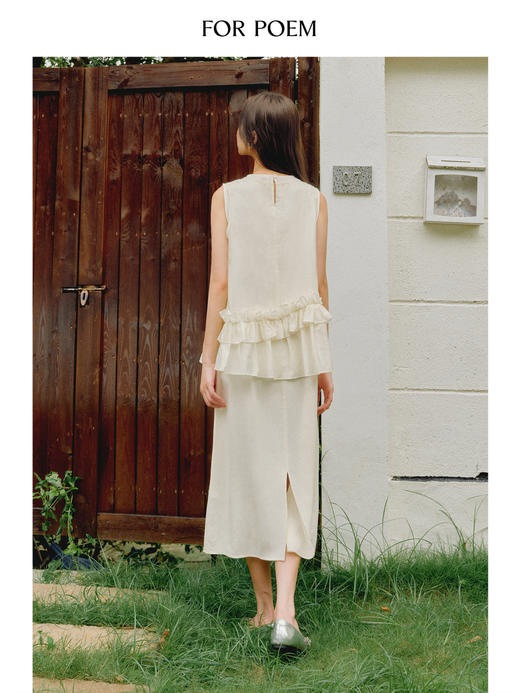 ForPoem 现货 25/SS原创设计轻薄透气荷叶边双层假两件连衣裙 商品图3