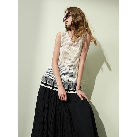 三彩2025夏季新款圆领镂空针织衫无袖套头毛衫轻薄打底叠穿M 商品图1