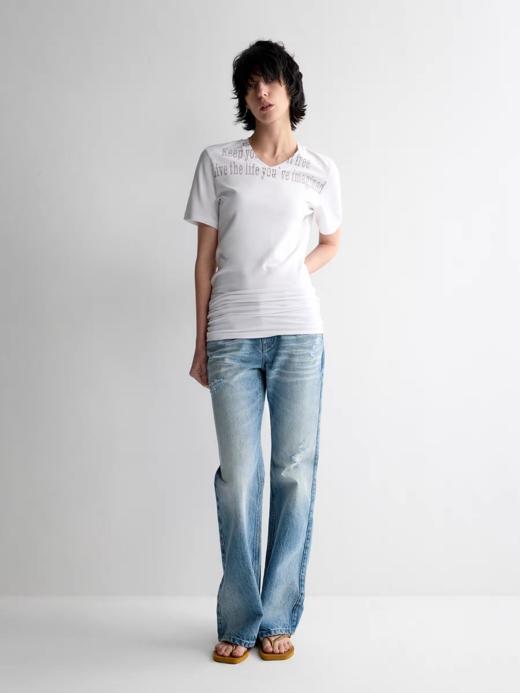 出逃赤岗西/25SST133/舒适莫代尔双色腰间堆叠感修身短袖T恤 商品图3