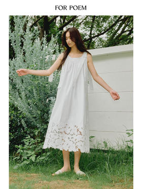 ForPoem 现货 25/SS原创设计蕾丝蝴蝶结飘带100棉刺绣花边吊带连衣裙