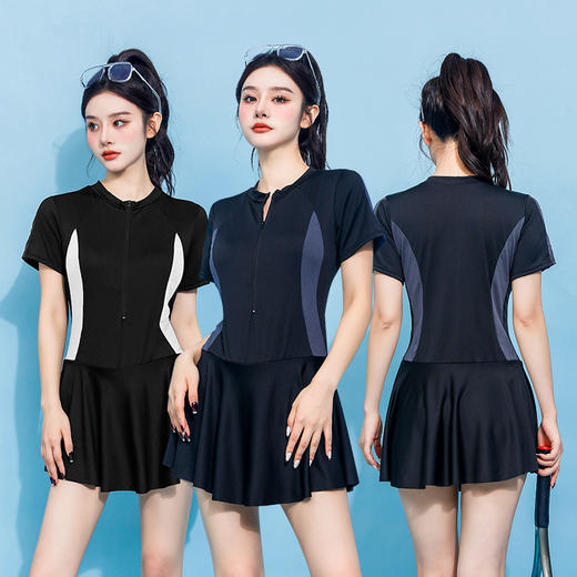 连体泳衣女夏季裙式保守运动风遮肚显瘦少女甜美学院泡温泉泳装028499 商品图2