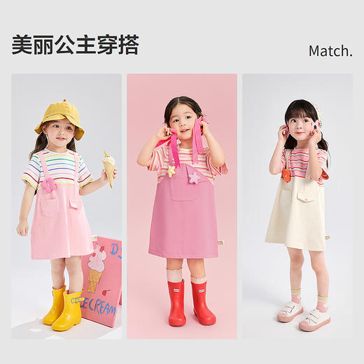 笛莎Deesha 童装女童条纹撞色假两件A摆背带连衣裙 商品图2