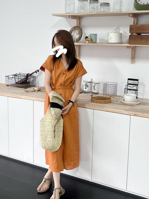 2506301    橙色显白 亚麻连衣裙 商品图7