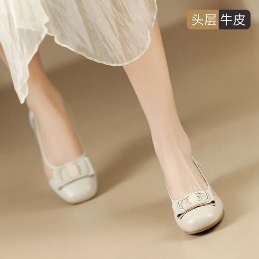 ZHR则则头层牛皮真皮透气网纱镂空浅口粗跟单鞋2025新款百搭女鞋 商品图2