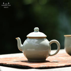 问鼎汝瓷鼎峰系列天青牛角款小蓬留壶