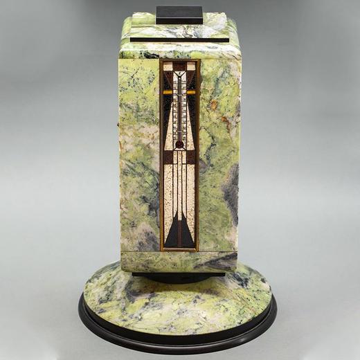 独角鹿西洋古董瑞士珠宝钟表世家古柏林Gübelin签名出品装饰艺术风格绿色玛瑙嵌黄铜及珐琅四面座钟 商品图3