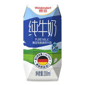 德亚（Weidendorf）德国进口低脂原生高钙纯牛奶200ml*24盒 学生营养早餐脂肪减半 /水饮冲调 /常温奶 /基础牛奶 商品图0