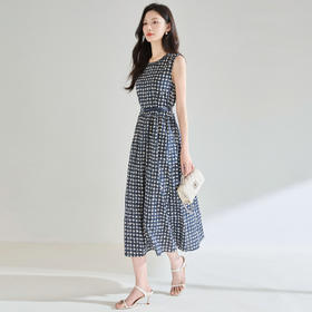 「高货sh」全新升级【铂金会员257/天猫339/差价82】(05929)洛诗琳2025夏季格纹印花棉质无袖收腰显瘦气质通勤连衣裙