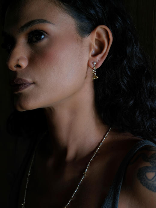 Jai  哈拉和林4号红晶金珠星芒双坠耳环 商品图1