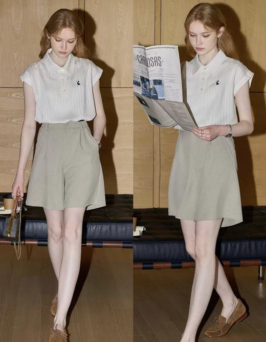 ✨不撞款！又高级！ 【肌理感小飞袖Polo衬衫+藏青色裤裙 】主打轻盈透气！通勤约会统统拿下 小众温柔俏皮款，拒绝以往衬衫的呆板 商品图4