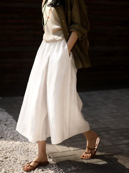 ✨【亚麻天丝凉感阔腿九分裙裤】，甄选汉麻斜纹布料，手感蓬松韧劲有质感，看着是裙子，其实是裤子，安全感爆棚， 巨显瘦！ 商品图9