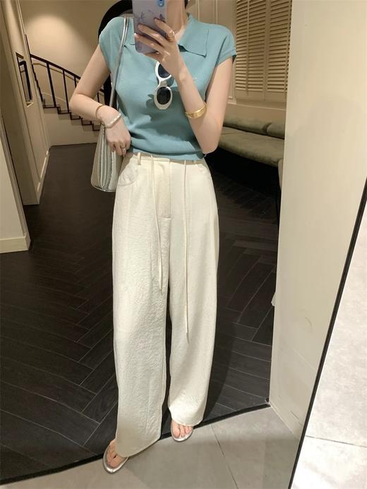 ✨【韩国东大门爆款】夏日炸街神器！  🇮🇹〖老钱风翻领针织衫+奶油白显瘦阔腿裤〗 商品图8