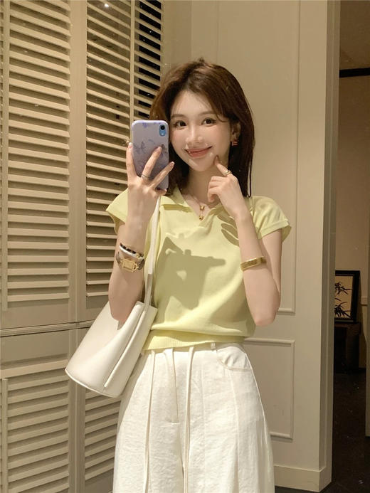 ✨【韩国东大门爆款】夏日炸街神器！  🇮🇹〖老钱风翻领针织衫+奶油白显瘦阔腿裤〗 商品图2