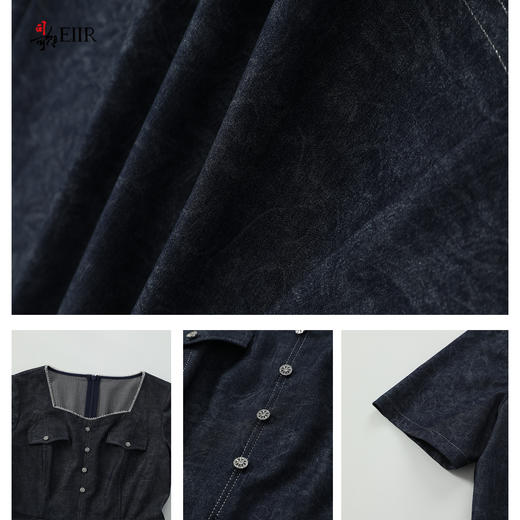 司歌v领仿牛仔轻薄连衣裙收腰短袖A911246X 商品图2