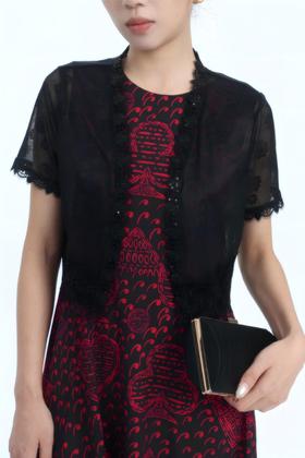 伯妮斯茵 | 温柔仙气 白色蕾丝网纱外披 短袖开衫设计 精致花边装饰 夏日防晒款  蕾丝花边透视短款小坎肩  SZ2A03-皓、漆黑