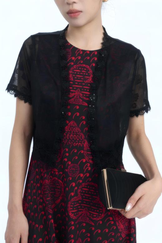 伯妮斯茵 | 温柔仙气 白色蕾丝网纱外披 短袖开衫设计 精致花边装饰 夏日防晒款  蕾丝花边透视短款小坎肩  SZ2A03-皓、漆黑 商品图0