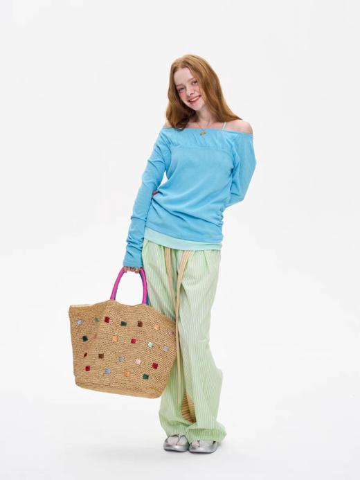 local tag/It25ssk30/条纹拼接裤加腰带 商品图2