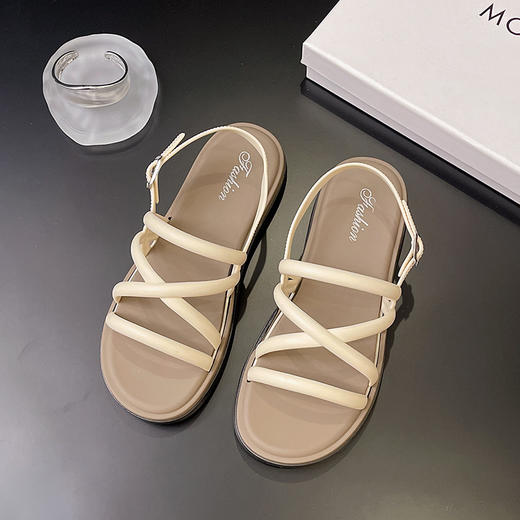 【19.9抢❗️露趾罗马凉鞋】夏季新款设计感满满，鞋底止滑不磨脚/柔软轻盈舒适，百搭沙滩平底鞋女外穿鞋子L 商品图5