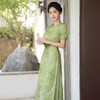 棉质绿色复古改良，V领奥黛新中式旗袍QMR-658 商品缩略图1