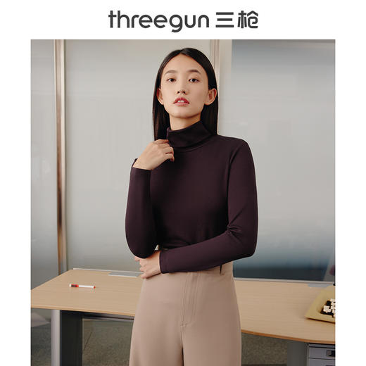 Threegun三枪 【爽滑密棉】休闲两翻领女士长袖上衣打底衫-22628A011 商品图3