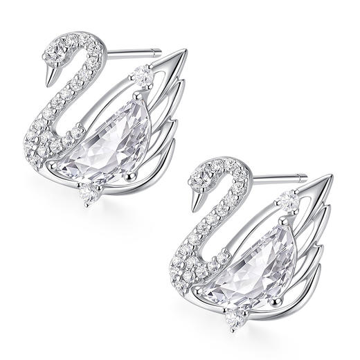 卡蒂罗/KADER白天鹅形镶钻耳钉 浪漫百搭优雅气质满镶闪钻高贵吸睛纯银耳饰 春夏百搭约会温柔甜蜜饰爱配饰 925银 耳钉 女款 银色 520礼盒闺蜜同款 商品图1