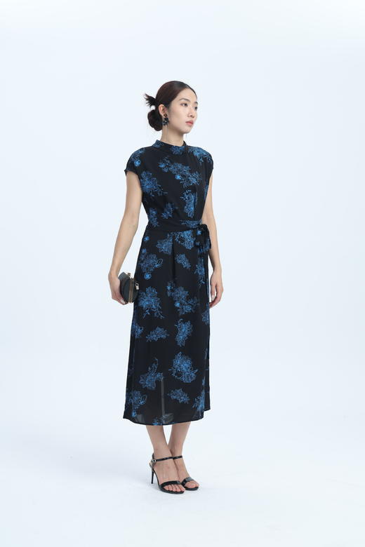 SZ2S39_监德色_连衣裙_夏季_新中式立领透视感雪纺系带收腰盖肩袖中长款_高级女装_BERNIEELEN 伯妮斯茵 商品图1