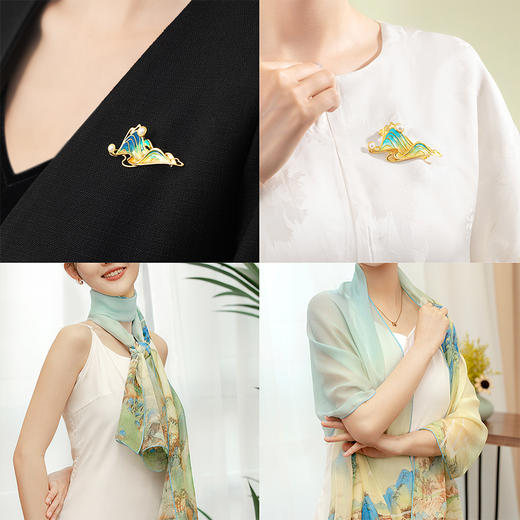 【故宫饰品】千里江山胸针真丝丝巾礼盒高级感轻奢高端精致时尚胸花 商品图2