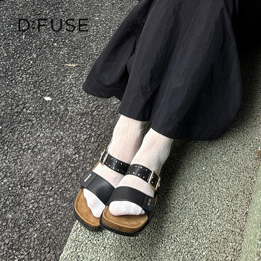 Dfuse迪芙斯2025夏季新款复古拖鞋布洛克勃肯鞋双条带凉拖女鞋DFD2110055 商品图2
