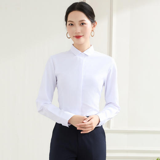 【棉混纺 多色可选】罗蒙春秋棉质长袖衬衫女士商务正装职业通勤上班面试衬衣女上衣 商品图7
